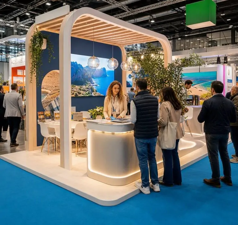 Hostess World Travel Market Londra 2026 accoglie visitatori presso uno stand dedicato alle destinazioni turistiche internazionali.