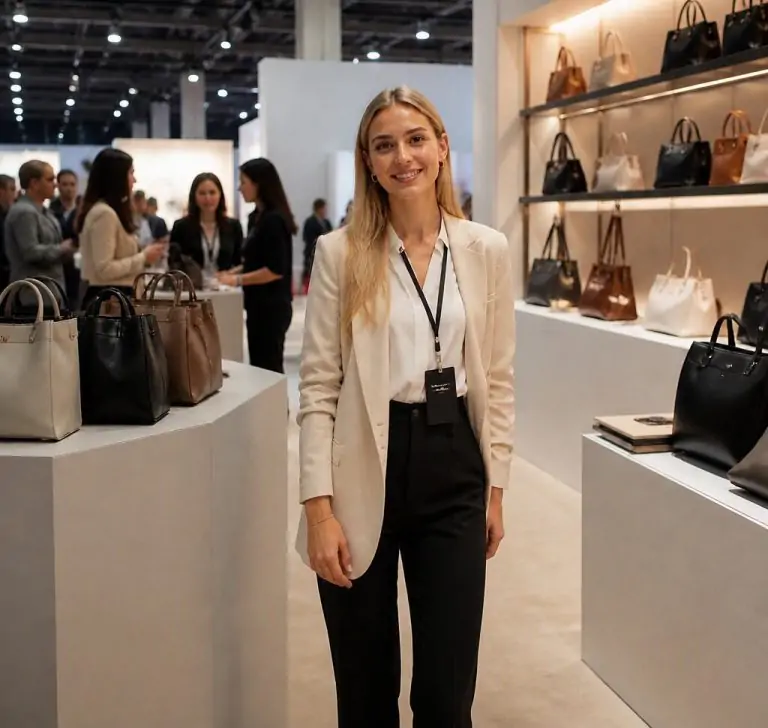 Hostess professionali impegnate nell’accoglienza dei visitatori durante MIPEL Milano 2026.