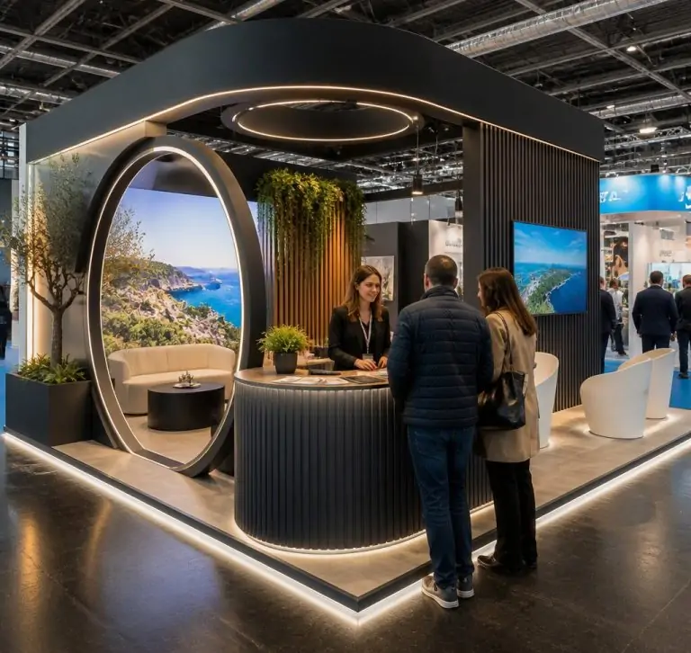 Hostess World Travel Market Londra 2026 accoglie visitatori presso uno stand dedicato alle destinazioni turistiche internazionali.